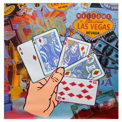 Steve Kaufman- Hand Painted One-of-a-Kind Mixed Media on Canvas "Royal Flush"