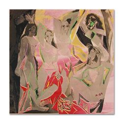 Ringo, "Les Demoiselles D'Avignon" One-of-a-Kind Hand-Pulled Silkscreen and Mixed Media Painting on 