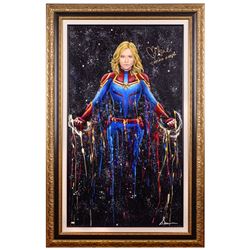 Brie Larson Autographed Captain Marvel Original 24x42 Oil & Acrylic Framed Painting