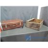Image 1 : **Vintage Brown Suitcase & Wooden Linseed Oil Crate