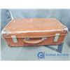 Image 3 : **Vintage Brown Suitcase & Wooden Linseed Oil Crate