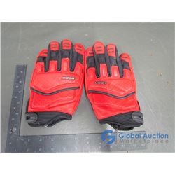 Leather Icon Motorcycle Gloves, L, Red