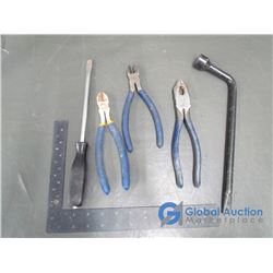 Tire Iron, Large Flat head Screwdriver and Wire Cutter Pliers