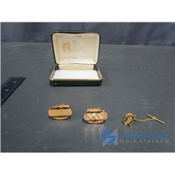 Century Gold Coloured Cufflinks and Tie Tack