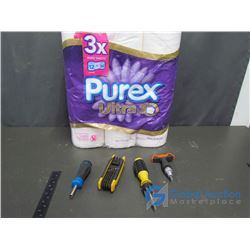 3-Ply 12 Roll Toilet Paper, & Multi Tip Screw Driver