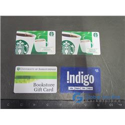 Gift Cards: U Of S Bookstore $34.10, Starbucks $5.52, Indigo $15