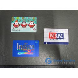 Gift Cards: Walmart $50, Indigo $25, M&M $50