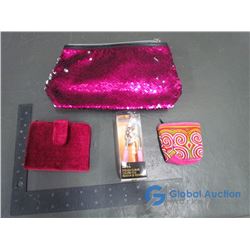 Sequin Makeup Bag, Velvet Wallet, Change Purse and Eyelash Curler