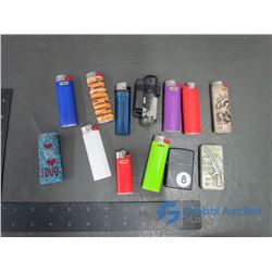 Various Butane Lighters, Zippo Lighter, Refillable Lighter and Beaded Lighter Case