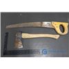 Image 1 : Saw W/18" Curved Blade (Some Rust) and Hatchet