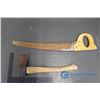 Image 2 : Saw W/18" Curved Blade (Some Rust) and Hatchet