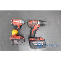 Milwaukee 18V Impact Driver, 18V Drill, & (2) 18V Batteries (5AH & 9AH) - Working