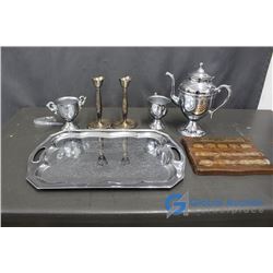 Prime Ministers of Canada Collector Medallions & Silver-look Tea Set