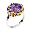 Image 3 : Natural Amethyst 11 MM, Multi Gems  & Emerald Ring
