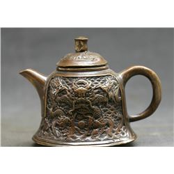 Antique  Marked Chinese Bronze Dynasty Dragons Kettle