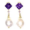 Image 1 : Natural Pearl & Amethyst Earrings