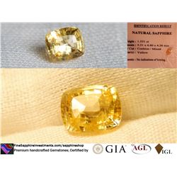 Vivid Strong Yellow Sapphire, premium cut, GIA 1.53 ct