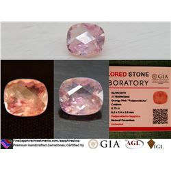 Padparadscha sapphire, true sunset-color, GIA 0.79 ct