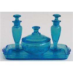 Paden City Peacock Blue Glass Vanity Set  #854586