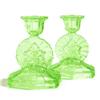 Image 1 : Vaseline Depression Glass Pinwheel Candlesticks #854680