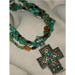 Silver Turquoise Cross&Triple Strand Turquoise #865316