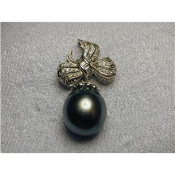 Estate 18K Black Pearl Diamond Pendant Enhancer #876978