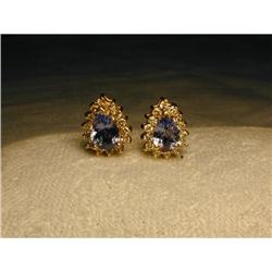 14K YG 2 CT Carat Tanzanite Diamond Earrings #876983