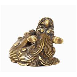 18C Chinese Bronze Reclining Fu Dog Lion #877146