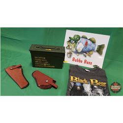 Combo: Tin Sign, 2 Holsters, Ammo Can, Bear Tshirt (L) : From Toys & Treasures, Wainwright, AB