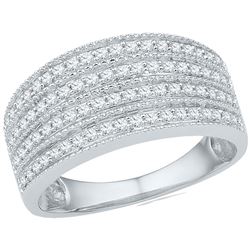 Diamond Four Row Milgrain Band Ring 1/2 Cttw 10kt White Gold