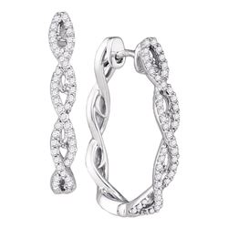 Diamond Symmetric Woven Luxury Hoop Earrings 1/2 Cttw 10k White Gold