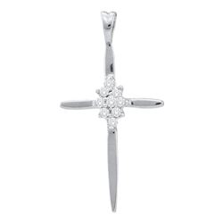 Diamond Cluster Cross Pendant 1/12 Cttw 10k White Gold