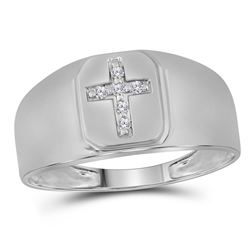 Mens Diamond Brushed Matte Cross Band Ring 1/20 Cttw 10kt White Gold
