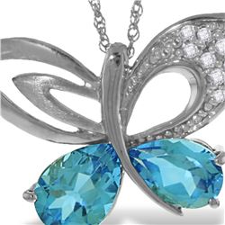 Genuine 4.18 ctw Blue Topaz & Diamond Necklace 14KT White Gold - REF-111N3R