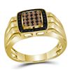 Image 1 : Mens Round Brown Black Color Enhanced Diamond Square Cluster Band Ring 1/2 Cttw 10kt Yellow Gold