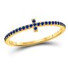 Image 1 : Round Blue Sapphire Cross Stackable Band Ring 1/6 Cttw 10kt Yellow Gold