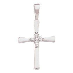 Diamond Simple Cross Religious Pendant 1/20 Cttw 10kt White Gold