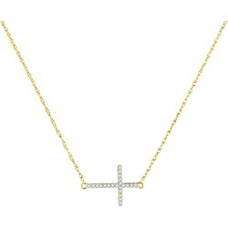 Diamond Sideways Horizontal Cross Pendant Necklace 1/20 Cttw 10kt Yellow Gold
