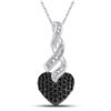 Image 1 : Round Black Color Enhanced Diamond Heart Pendant 1/3 Cttw 10kt White Gold