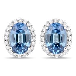 2.16 ctw Sapphire Blue & Diamond Earrings 14K White Gold - REF-47M2F