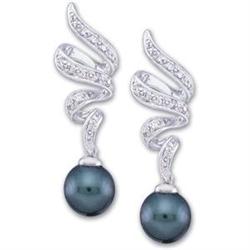 WhiteGold Earrings BLACK PEARL w DIAMONDS #832059
