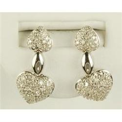 18K  WHITE Gold DIAMOND Earrings HEARTS! #832069