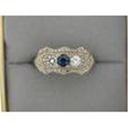 Antique FILIGREE Ring SAPPHIRE w DIAMONDS #832075