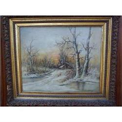 Oil painting on canvas featuring winter scene #832255