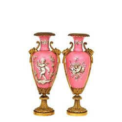 2 19C Gilt Bronze Sevres Meissen Churb Vase #832372