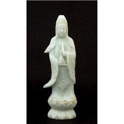 Old Chinese Peking Glass Quan Yin Celadon  #832380