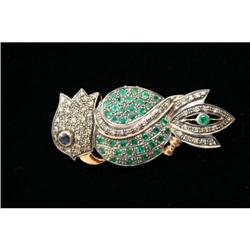 Gold Owl Pin/Brooch with diamonds,  sapphires #832450