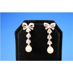 18K Gold, Diamond and Pearl Antique Earrings #832454