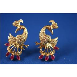 Fabulous Ruby and Diamond Gold Peacock Earrings #832456