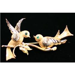 Sweet 14K bird Brooch/Pin with Emerald Eyes #832465